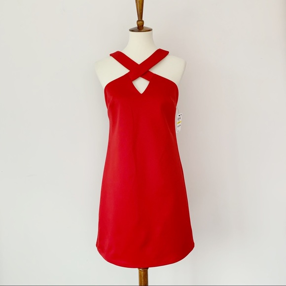 Bar III Red Dress Cross Neckline and Sleeveless - Picture 1 of 5